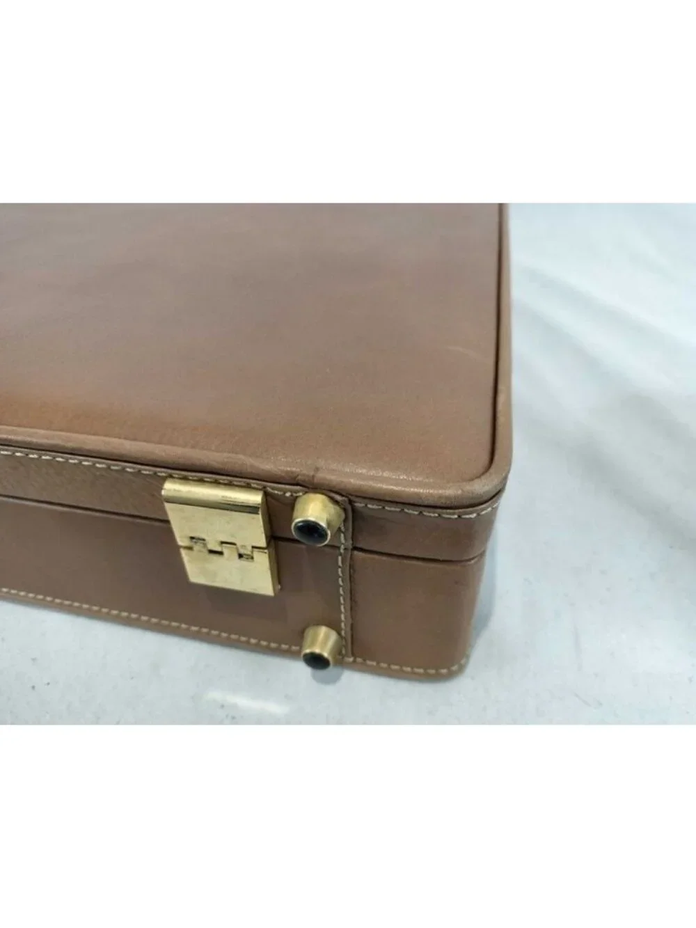 Loewe Attache Case Brown Leather Handbag Business Bag Gold